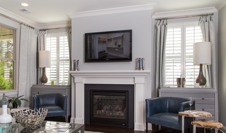 With the proper arrangements, your fireplace can run all winter long. Destin fireplace with plantation shutters.